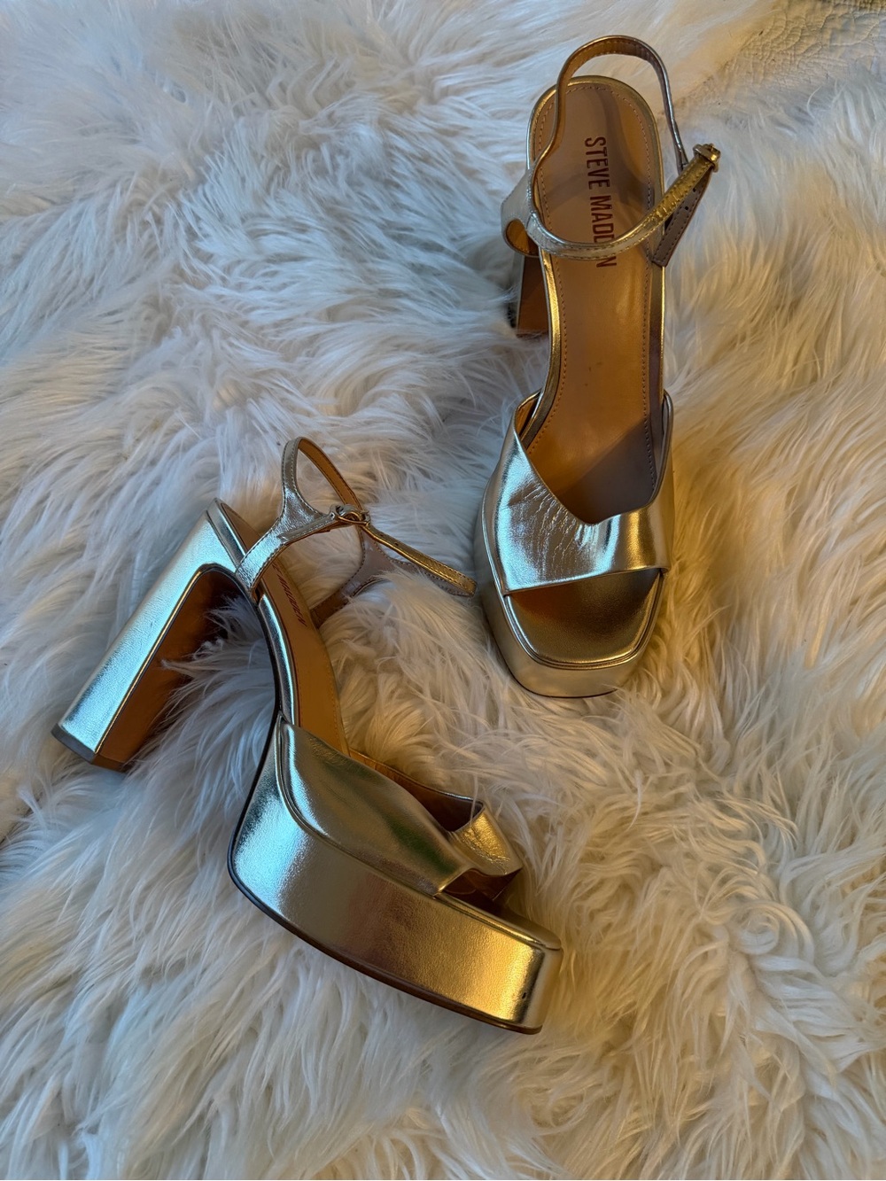 Steve Madden Metallic Gold Platform Block Heel Sandals